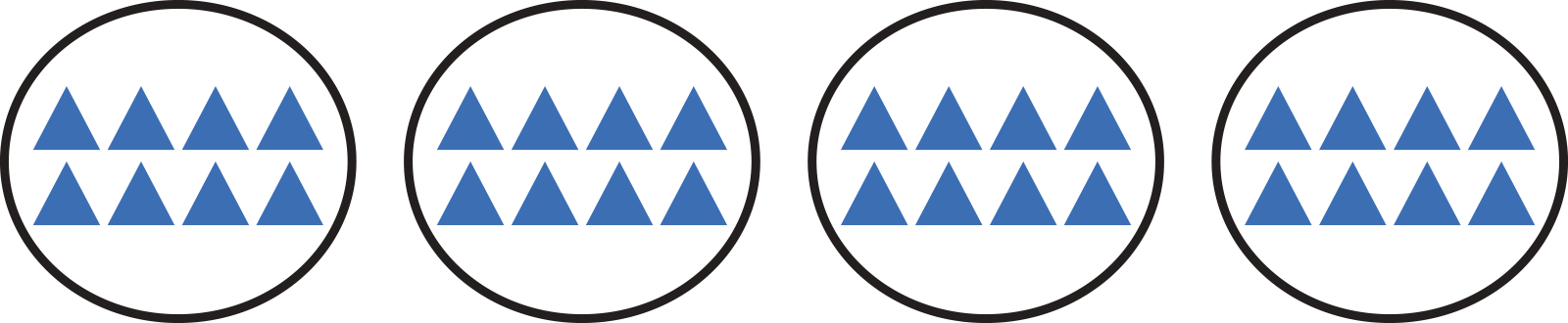 4 groups of 8 shapes