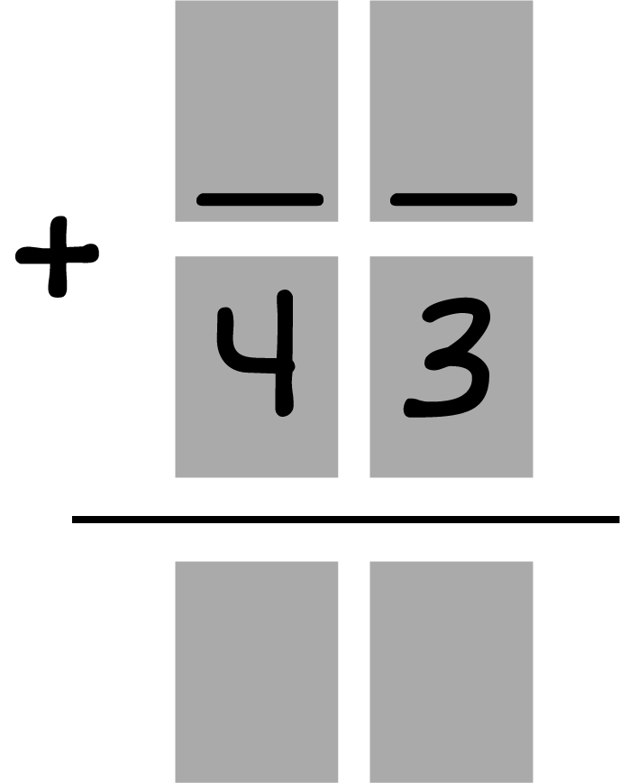 2 grey boxes + 2 grey boxes, with the numbers 4 and 3 inside them = 2 grey boxes.