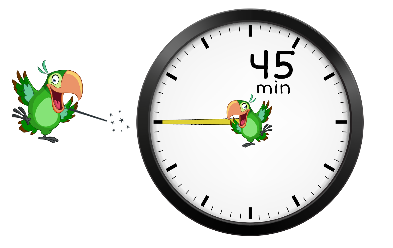 clock with minute hand on 45 minutes