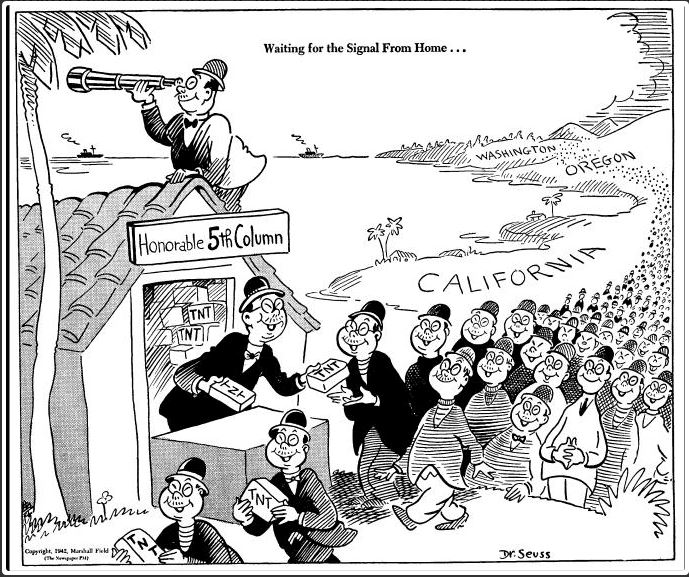 Comic strip by Dr. Seuss showing people of Asian decent grabbing TNT
