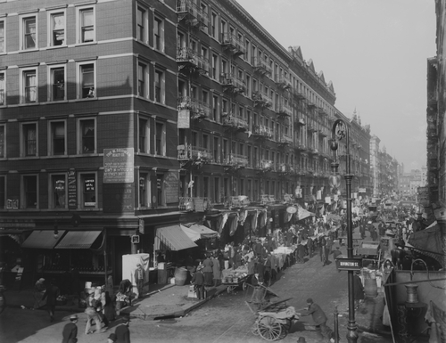 A view from Rivington Street in New York City's Lower East Side Jewish neighborhood in 1909