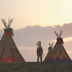 Indian camp at dusk Computer generated