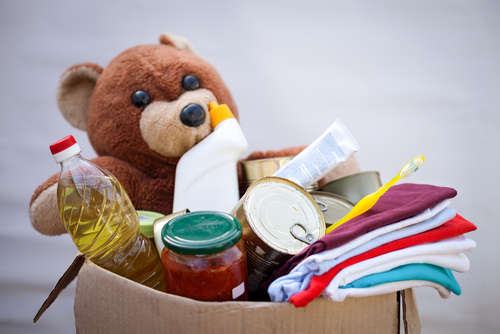 Box with stuffs for donation.