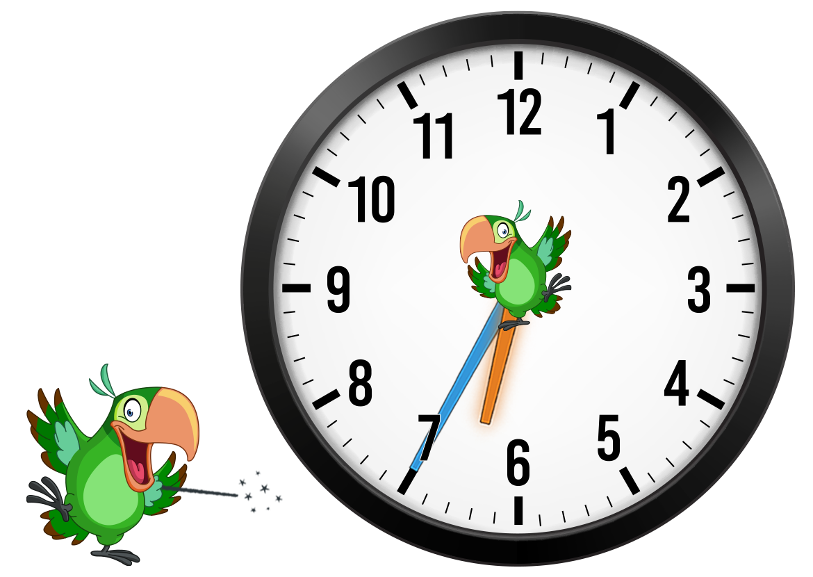 clock with hour and on 6 and minute hand on 5