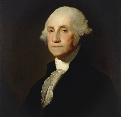 George Washington, by Gilbert Stuart, c. 1803-05, American painting, oil on canvas. In 1796 Washington sat for Stuart who created the famous, but never finished 'Athenaeum' portrait.