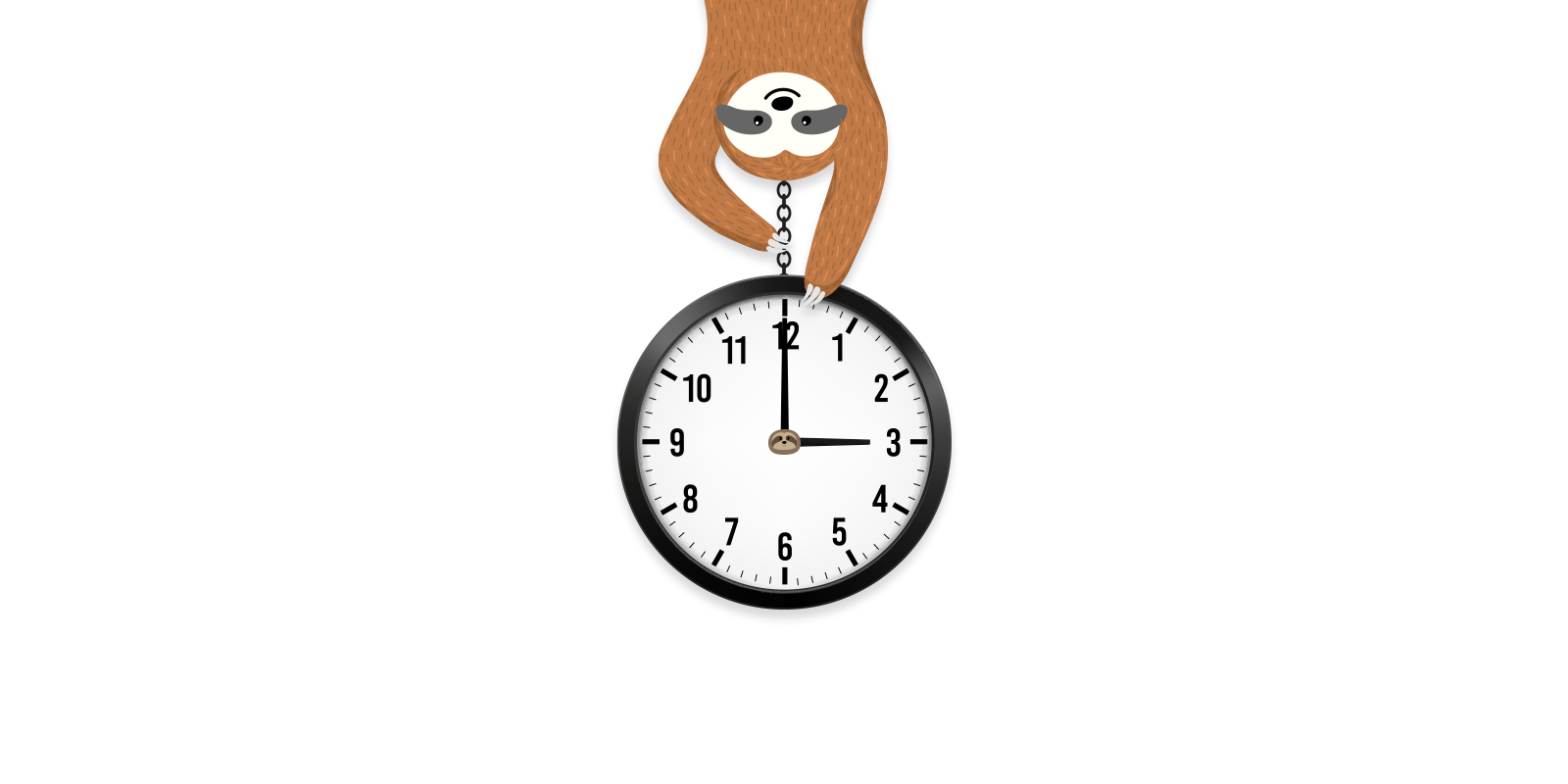 sloth holding analog clock set to 3 o'clock