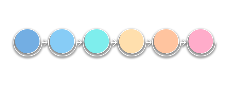 Timeline with 6 options, steps.