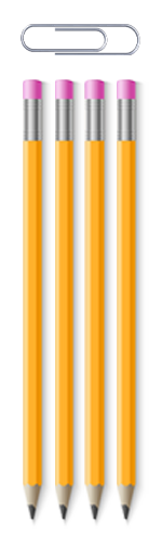 paper clip above 4 pencils