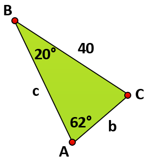 triangle with 20° angle, 62° angle, and a side of 40