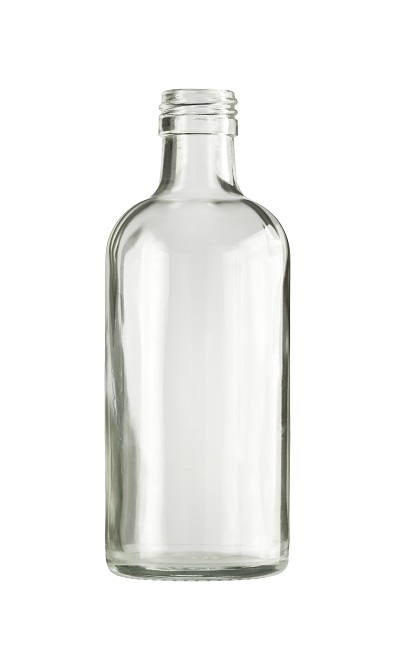 Empty colorless glass bottle, isolated.