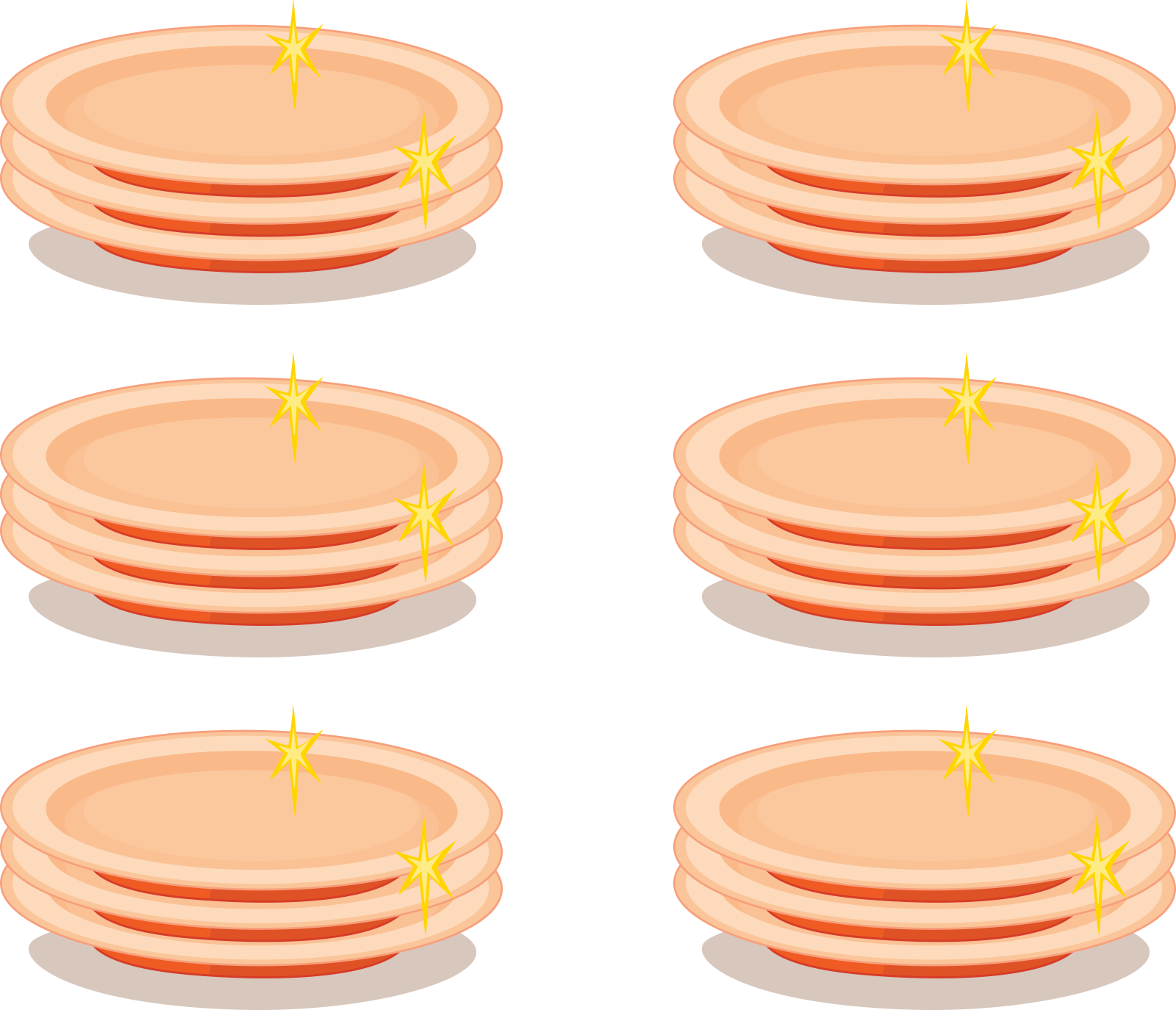 5 groups of 3 dishes