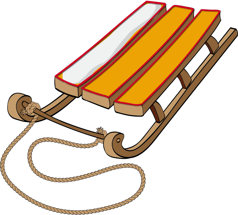 Sled with 1 of 3 parts covered in snow.