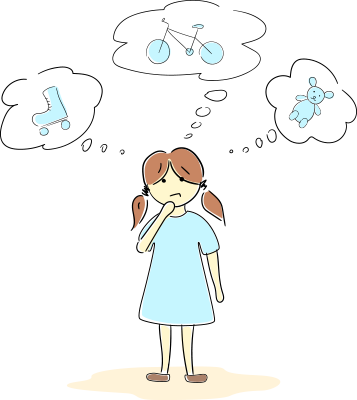 Girl thinking about toys