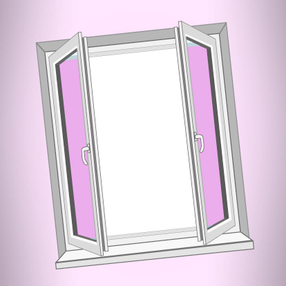 Window with pink glass.