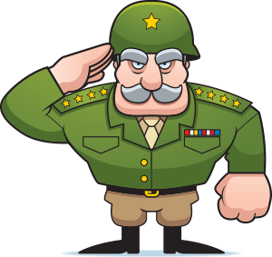 An illustration of a cartoon military general saluting.