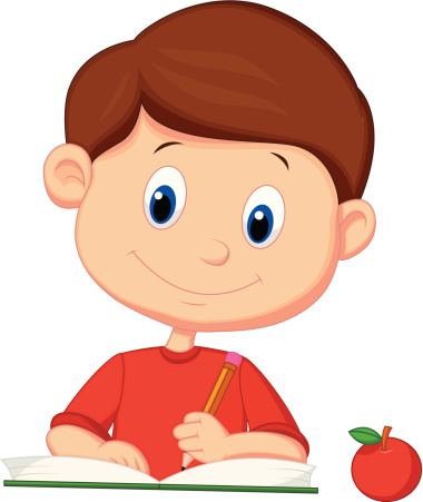 Little boy writing in a notebook.