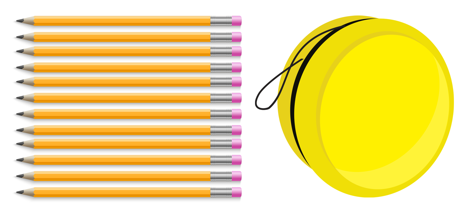 yo-yo next to 12 pencils