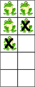 five frogs in a 10 frame with 2 crossed out