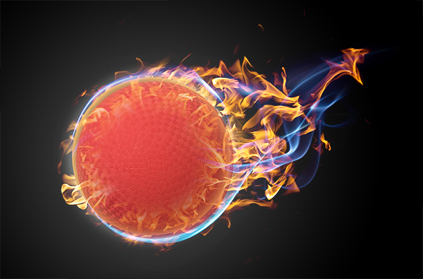 a dodgeball on fire