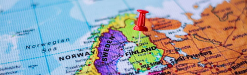pushpin marking the location, Finland