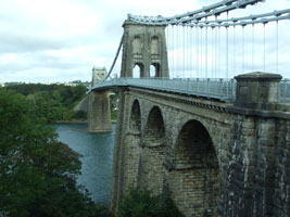 suspension bridge with stone arches
