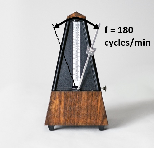 Metronome in action, closeup, isolated and on a plain background