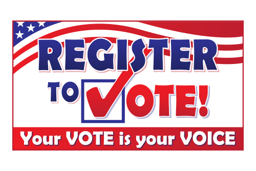 Register to Vote with flag banner.