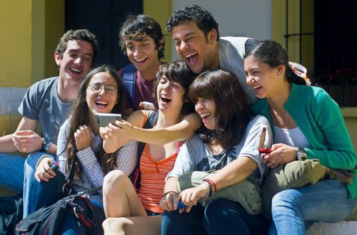 Group on friends taking a picture with each other