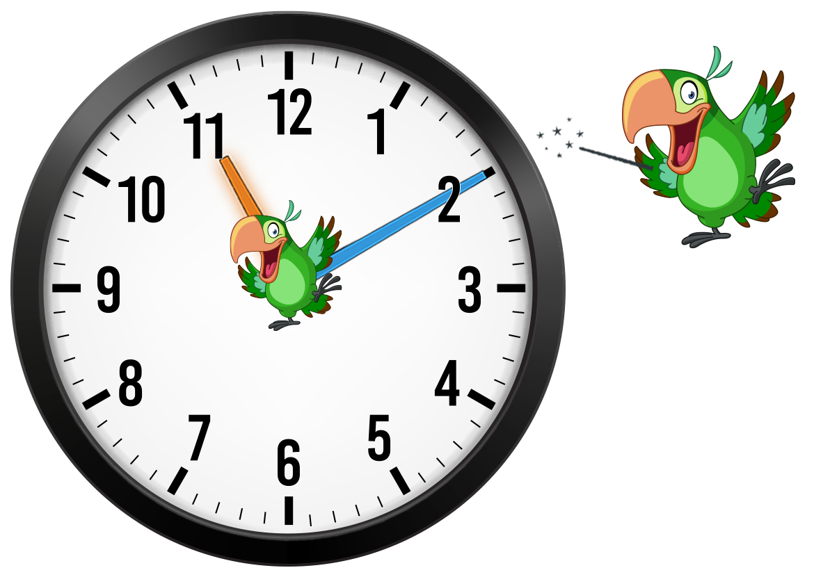 clock with hour hand on 11 and minute hand on 2