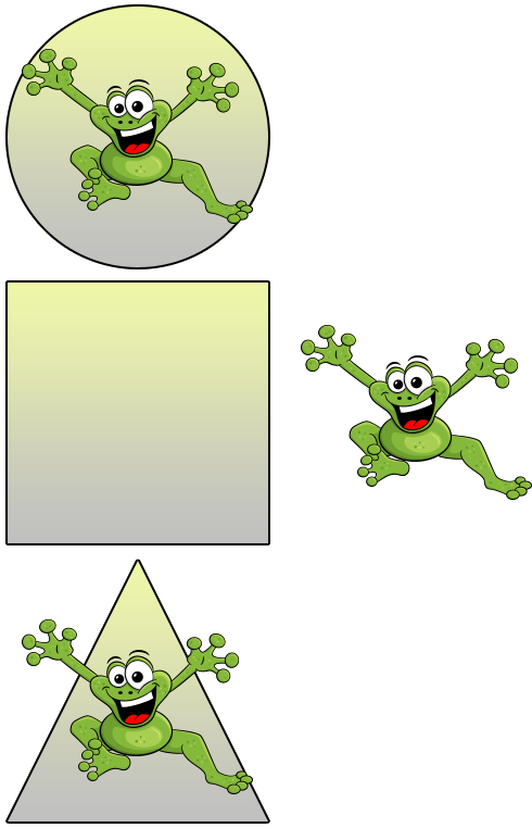 Fred the Frog inside a circle, outside of a square, and inside of  triangle