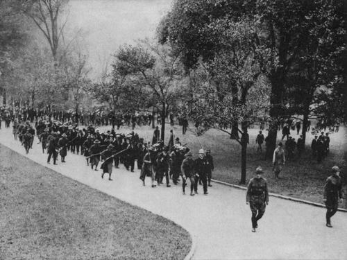 The Massachusetts State Guard detains suspects during the Boston police strike of September-October 1919.