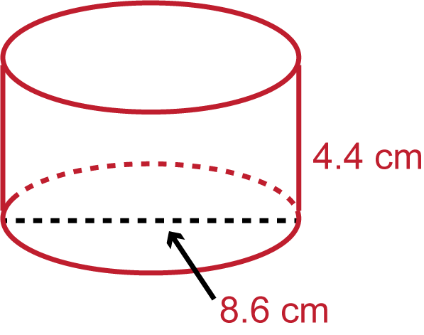 Cylinder with diameter of 8.6 cm and height of 4.4 cm