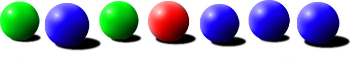 One red marble, 4 blue marbles and 2 green marbles.