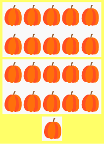 10 pumpkins in one box, 10 pumpkins in another box, and 1 pumpkin in one box.