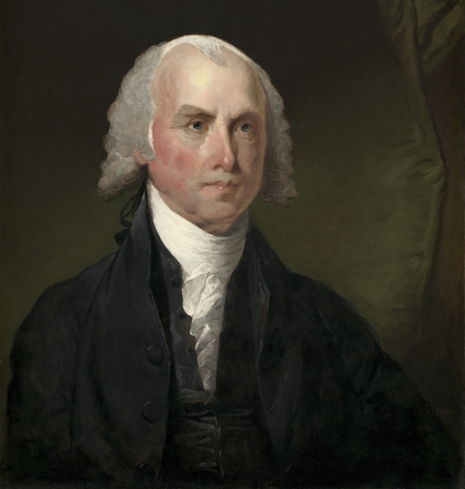 James Madison, by Gilbert Stuart , 1821, American painting, oil on canvas.