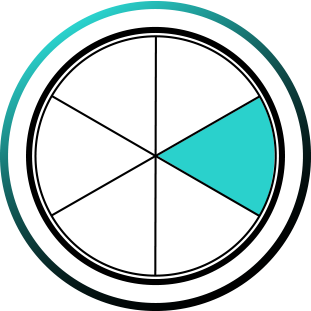 A circle divided into six parts with one part shaded.