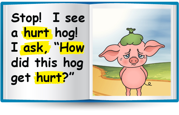 Stop! I see a hurt hog! I ask, "How did this hog get hurt?"