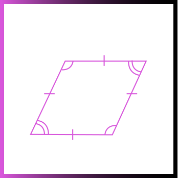 Rhombus with symbols representing four congruent sides and two pairs of congruent angles.