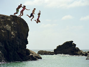 Kids jumping off cliff