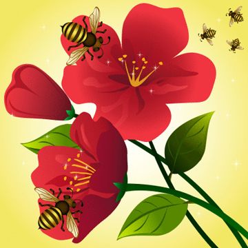 Drawing of a flower with bees