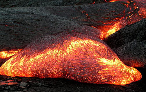 Advancing Pahoehoe toe lava flow, Kilauea Hawaii 2003.