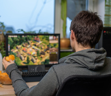 Person playing a game on a computer