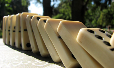 Dominos falling down.