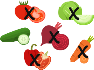 veggies with five crossed out