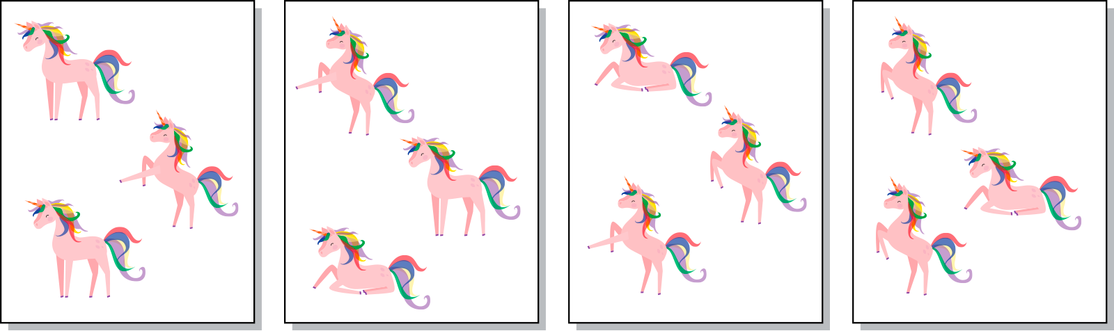 4 groups with 3 unicorn in each group