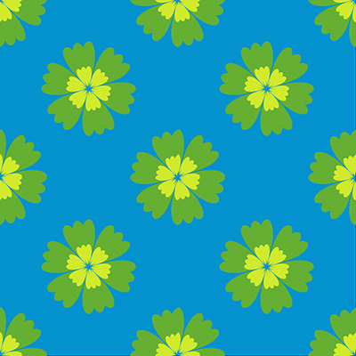 A flower pattern design with a blue background and green flowers.