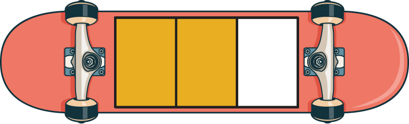 Skateboard with 3 equal parts and 2 parts are filled in