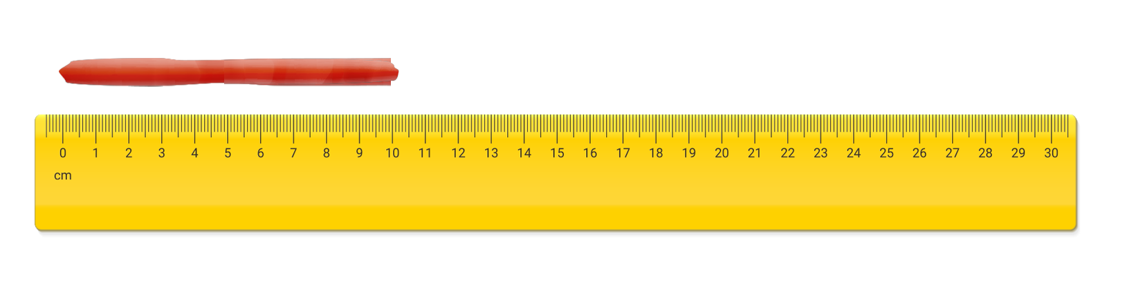 Roll of clay above a ruler lined up to 0 cm. and stopping at 10 cm.