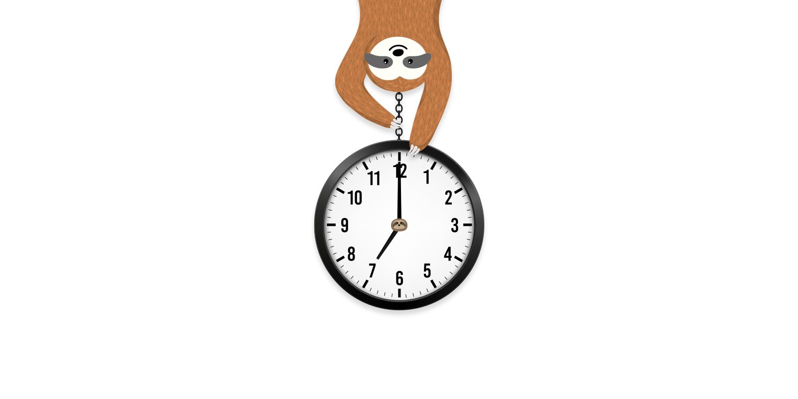 sloth holding analog clock set to 7 o'clock
