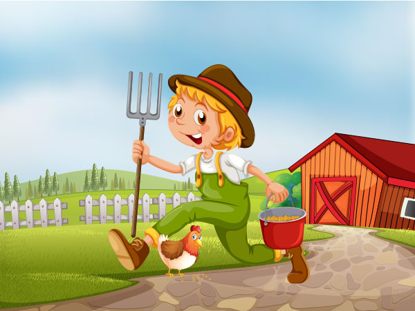 Young farmer with farm scene as a background